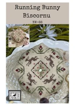 Running Bunny Biscornu Cross Stitch PatternAnnie Beez Folk Art