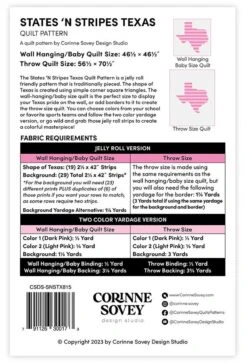 States 'N Stripes Texas Quilt PatternCorinne Sovey #CSDS-SNSTX815 -Quilt Muse Shop corso statesnstripestexas requirements