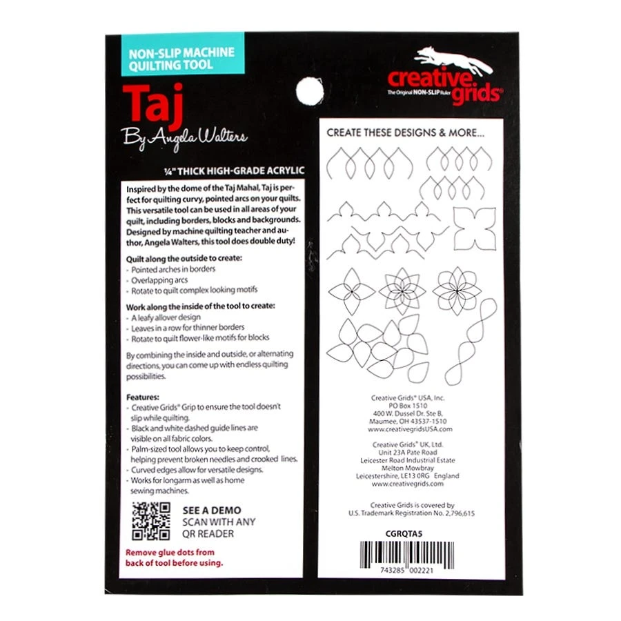 Creative Grids Taj Machine Quilting ToolAngela Walters For Creative Grids #CGRQTA5 5 Creative Grids Taj Machine Quilting ToolAngela Walters For Creative Grids #CGRQTA5 - Image 3