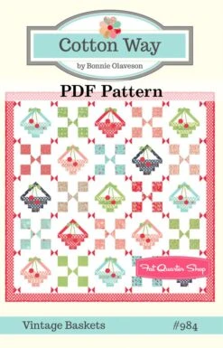 Vintage Baskets Downloadable PDF Quilt PatternCotton Way