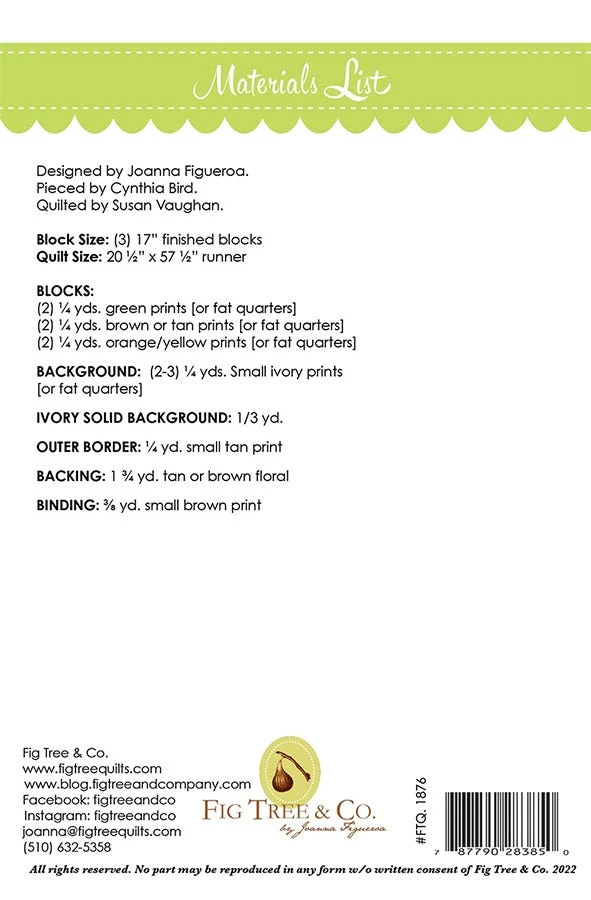 Autumn Bear Tracks Tablerunner Quilt PatternFig Tree Quilts #FTQ-1876 4 Autumn Bear Tracks Tablerunner Quilt PatternFig Tree Quilts #FTQ-1876 - Image 2