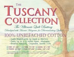 Tuscany Collection 100% Unbleached Cotton Full Quilt BattingHobbs #TU81 -Quilt Muse Shop hobbs unbleachedcotton unmarked