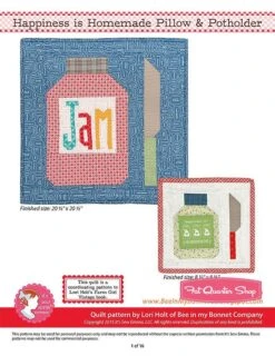 Happiness Is Homemade Downloadable PDF Pillow & Potholder PatternBee In My Bonnet