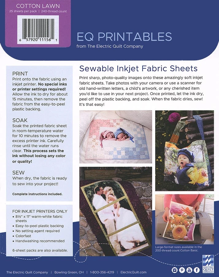 25 Pack Cotton Lawn EQ Printables Inkjet Fabric SheetsElectric Quilt Company #P-CL025 5 25 Pack Cotton Lawn EQ Printables Inkjet Fabric SheetsElectric Quilt Company #P-CL025 - Image 3