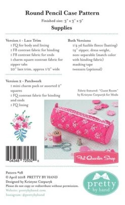 Round Pencil Case Downloadable PDF Sewing PatternPretty By Hand -Quilt Muse Shop pbh roundpencilcase back