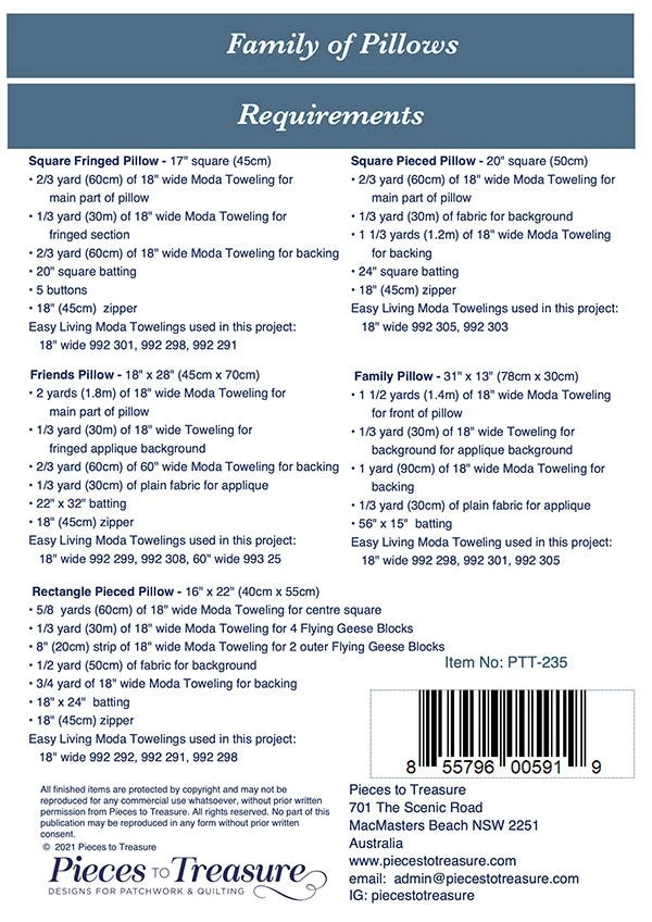 Family Of Pillows Sewing PatternPieces To Treasure #PTT-235 4 Family Of Pillows Sewing PatternPieces To Treasure #PTT-235 - Image 2