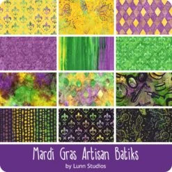 Mardi Gras Artisan Batiks Charm PackLunn Studios For Robert Kaufman Fabrics -Quilt Muse Shop rk mardigrasartisanbatiks ydg 900 new 1 4