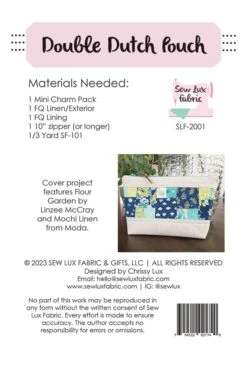Double Dutch Pouch Downloadable PDF Sewing PatternSew Lux Fabric -Quilt Muse Shop slf 2001 doubledutchpouch booklet backcover 1
