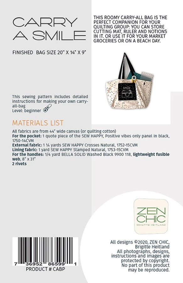 Carry A Smile Bag Sewing PatternZen Chic #ZC-CABP 4 Carry A Smile Bag Sewing PatternZen Chic #ZC-CABP - Image 2
