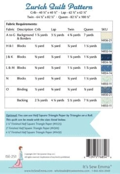 Zurich Downloadable PDF Quilt PatternIt's Sew Emma -Quilt Muse Shop zurich cover back final 1
